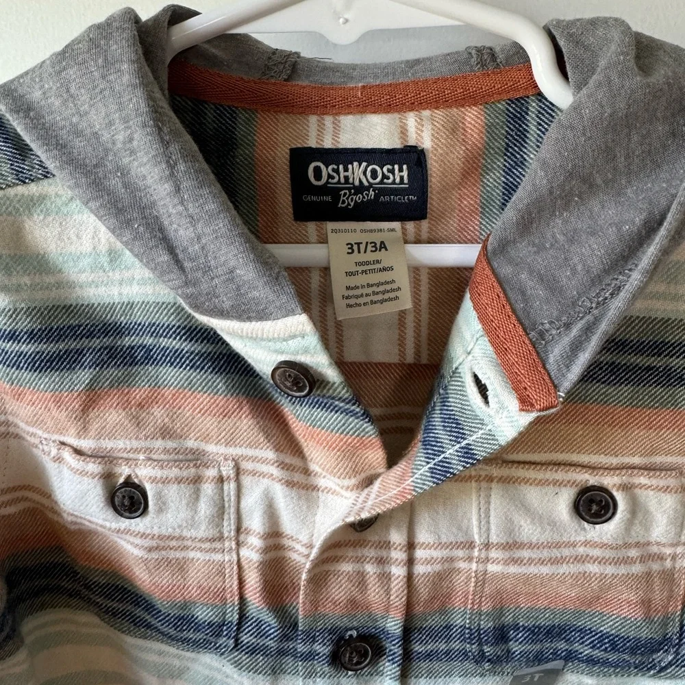 NWOT OshKosh B'Gosh Kid Cozy Flannel Hooded Top in Baja Stripe 3T Boys orange